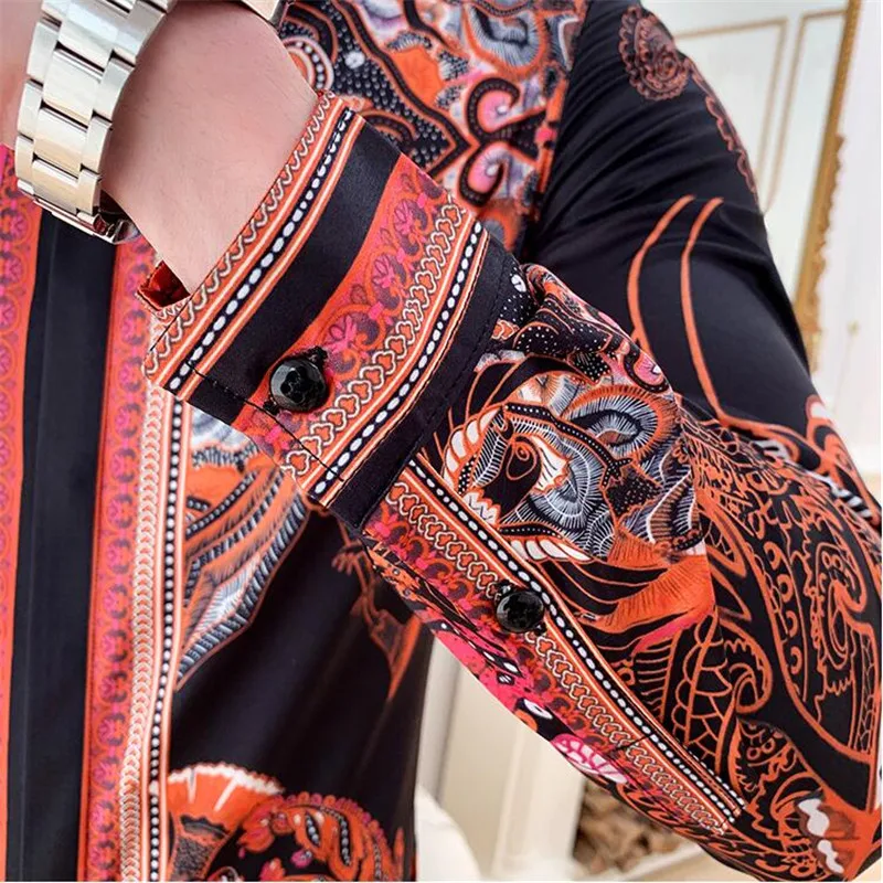 Luxury Men's Floral Print Shirt Fashion Brand Long Sleeve Slim Camisa masculina Social Men's Tuxedo Shirt Club Prom Costume