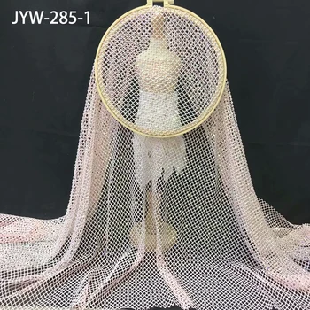 

Luxury Gold Wire Mesh Lace Fabrics with Shiny Stone High Quality Cord Lace Fabric for Nigerian Wedding JYW-285