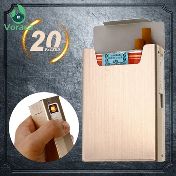 

Portable Aluminum Alloy Cigarette Case Box Holder with USB Rechargeable Windproof Lighter 2 In 1 Electronic Smoking Accessories