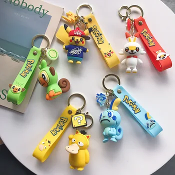 

Anime Pokemon Keychain Silicone Cartoon 3D Pocket Monsters Pikachu Mewtwo Figure Key Chain Kids Cute Boyfriend Gift Porte Clef