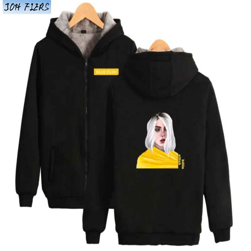 Billie eilish/очень теплые толстовки с капюшоном; толстовка; толстая зимняя куртка на молнии в стиле Харадзюку; уличная толстовка унисекс