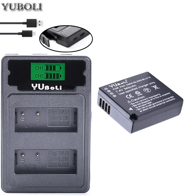 DMW-BLG10 DMW BLG10E BLE9E BLG10 Аккумулятор для камеры+ двойное зарядное устройство для Panasonic Lumix DMC GF6 GX7 GF3 GF5 DMW BLE9 BLG10 - Цвет: charger and 1battery