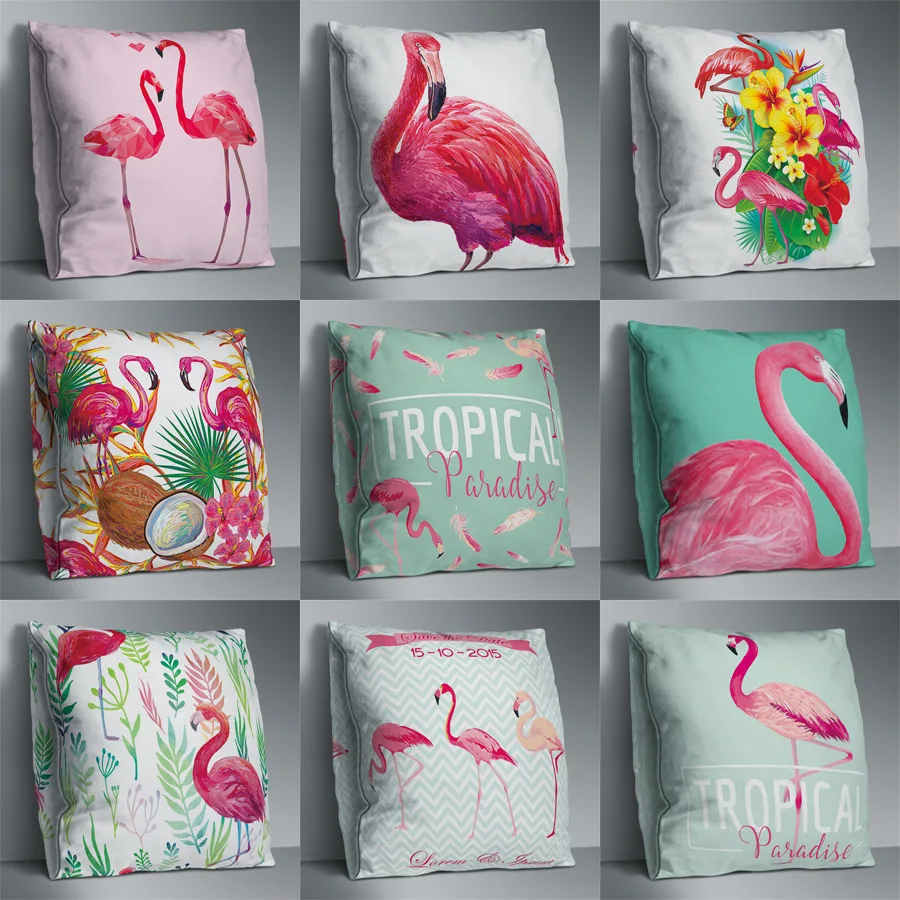 Cartoon Flamingo Double Side Print Cushion Cover Polyester Decorative for Sofa Soft Throw Pillow Case Cover