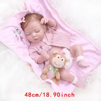 

48cm Reborn Doll Realistic Full Soft Silicone Vinyl Newborn Sleeping Babies Monkey Toy Clothes Lifelike Handmade Gift R7RB