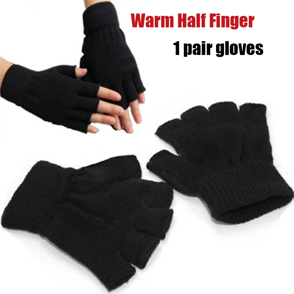 Low Price 1 Pair Half Finger Fingerless Gloves Men/Women Black Warm Knitted Stretch Elastic Winter 73oKq6plK