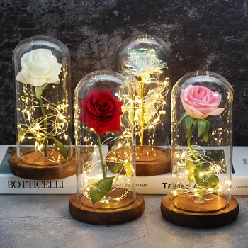 

Eternal Rose Forever Beauty And Beast Rose In Flask Led Rose Flower Light Glass Dome Mother's Day Wedding Gift Home Decoration
