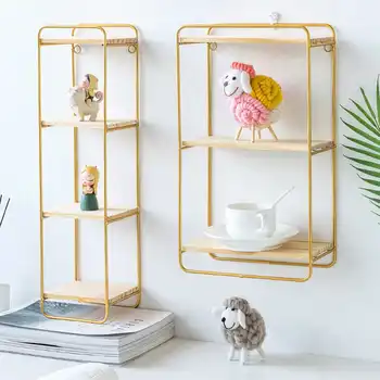 

2 Colors Nordic Iron Rectangular Grid Wall Storage Rack Shelf Wall Hanging Geometric Figure Display Crafts Decorative Shelves
