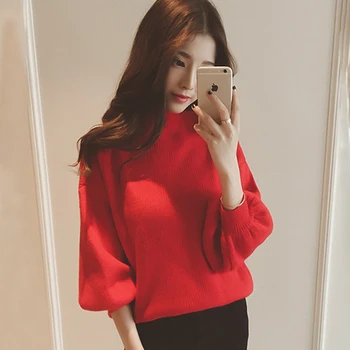 

Women Solid Turtleneck Basic Sweater Feamle Fashion Loose Knitted Pullover Ladies Knitwear Jumper