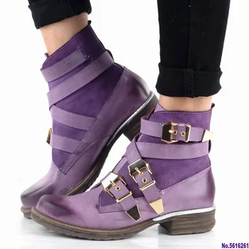 

Vogue Winter Ankle Boots Ladies Fashion Women Purple Short Ankle Boots Genuine Leather Blue Winter Strapped Boot Shoes