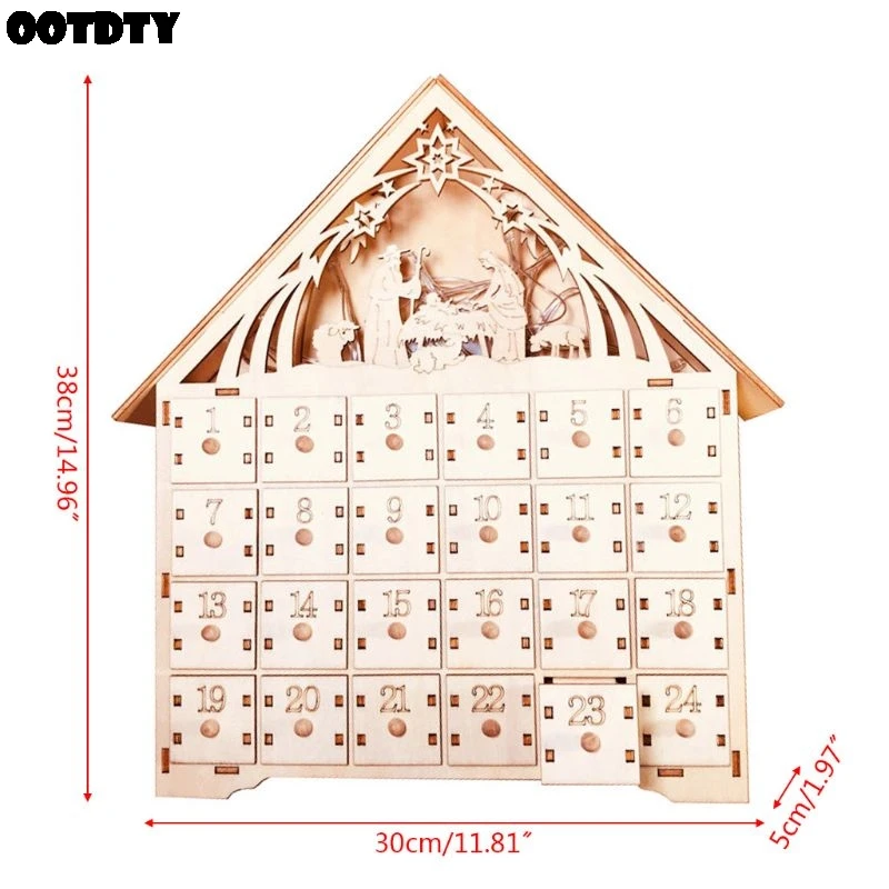 Christmas Wooden Countdown Advent Calendar With LED light Christmas Ornament