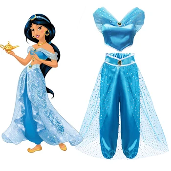

Aladdin's Lamp Jasmine Dress up Costumes for Girls Child Cosplay Arabian Indian Princess Costume Kids Belly Dance Dresses 2020