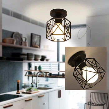 

Ceiling Down Light LED Kitchen Retro Square Pendant Lamp LED Down Light E27 Iron White Walkway Flush Mount Home Decor Bedroom
