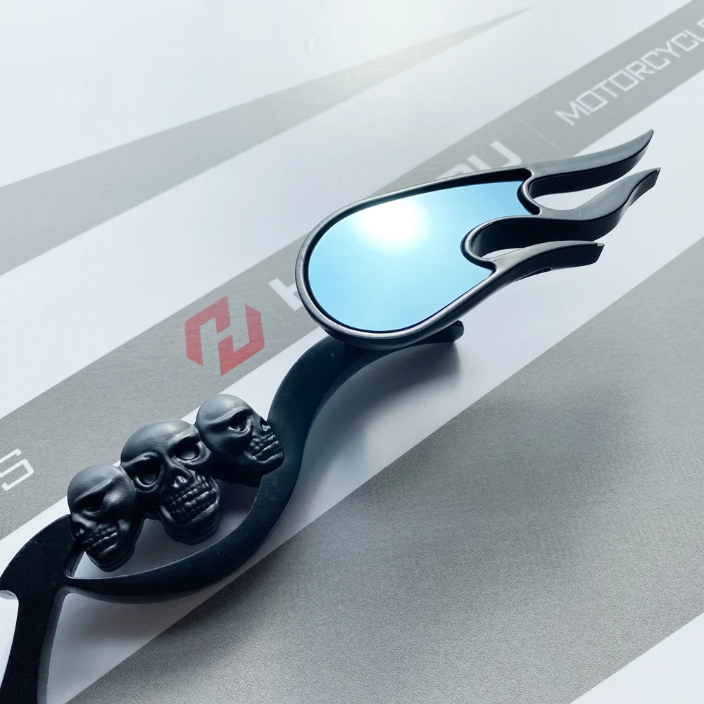 할리 DYNA SOFTAIL SPORTSTER ROAD KING 용 CHROME SKULL FLAME 백미러