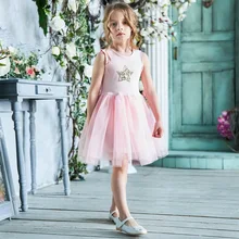 Платье с блестками и Звездами Платье для девочек Летний праздничный костюм принцессы Детские платья для девочек, платье-пачка без рукавов, детская одежда размер от 3 до 8 лет