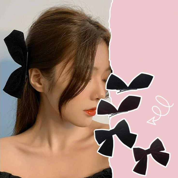 1/2Pcs Black White Ribbon Hair Bows Clips Vintage Bowknot Side Hairpin Cute Girls Barrettes Headdress Hair Accessories For Women hairclips