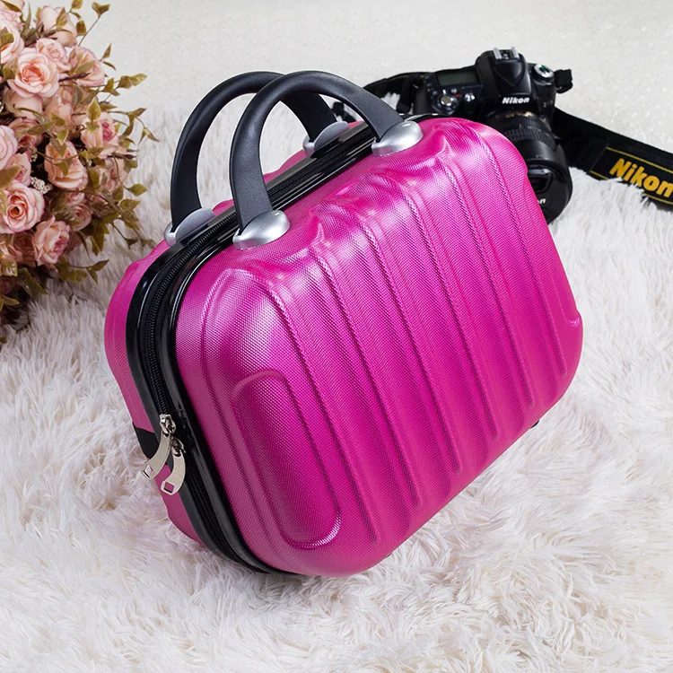Women's Bag Portable Cosmetics Storage Travel Suitcase Bag 14 inch ABS Scratch-resistant Wear-resistant Cosmetic Suitcase Small - Цвет: Rose Red