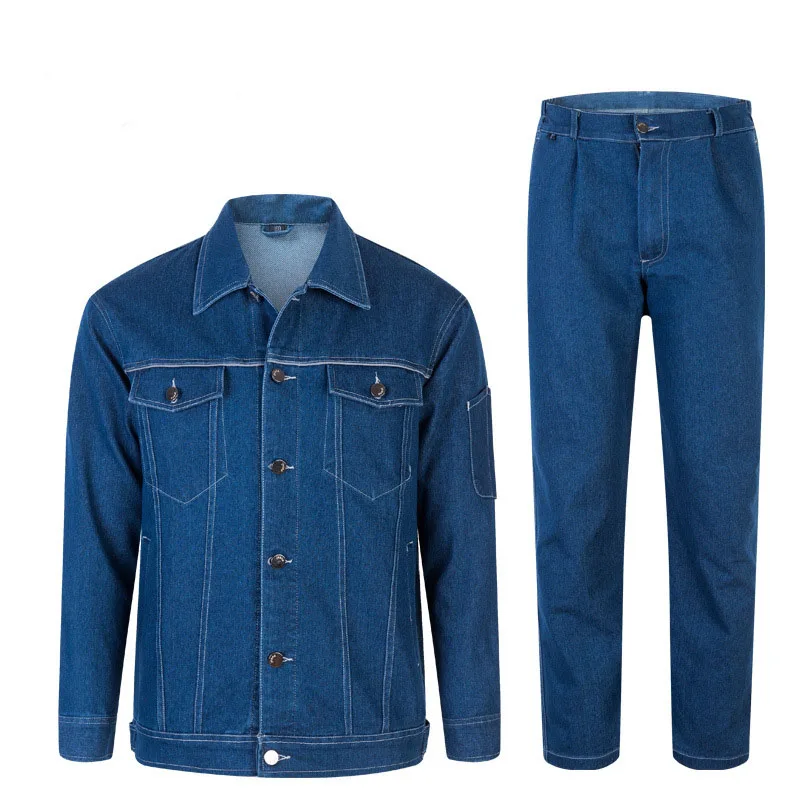 New Men Uniform Jeans Sets Clothing Long Sleeve Jacket Slim Cowboy Two Pieces Breathable Male Wear Resistant Denim Suits 5XL 5