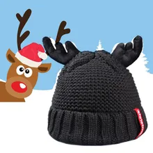 Женская осенне-зимняя кашемировая шапка с рогами, шерстяная теплая Рождественская шапка унисекс, Вязаная Шапка-бини для детей, взрослых, для рождественской вечеринки