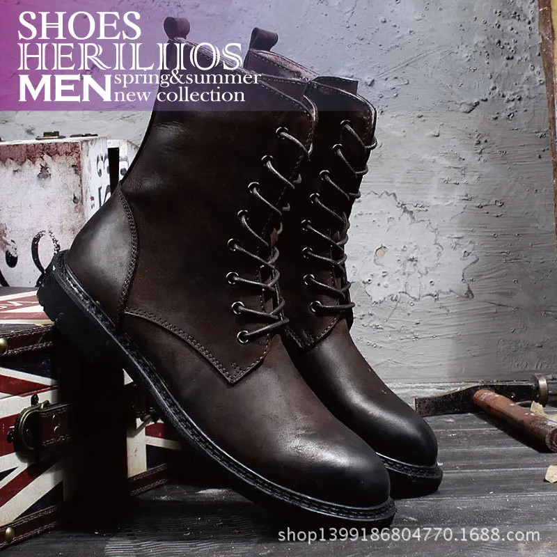 

Genuine Leather Men's Boots Winter Men England Combat Boots Trend Casual Hight-top Worker Boot Fashion Middle Boots