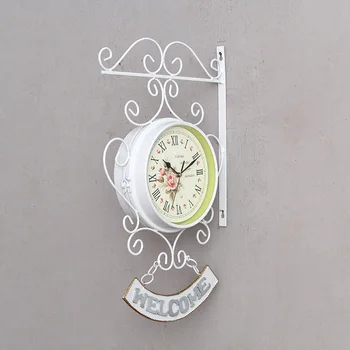 

Retro simple white outdoor garden station wall clock outer bracket double-sided household mirror effect 3D wall sticker LX110219