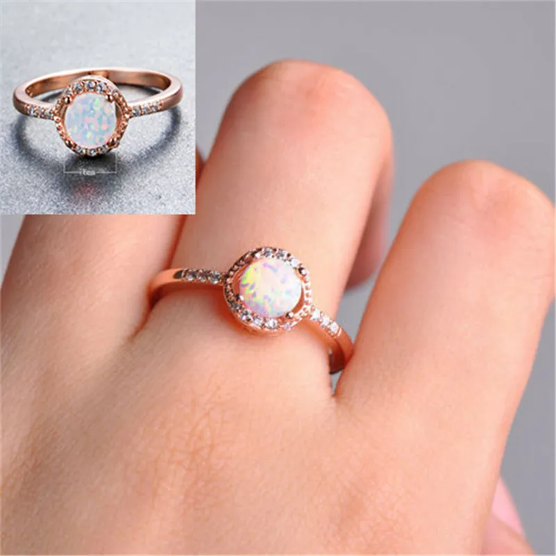 Trắng Cổ Điển Opal Hoa Hồng Lửa Cắt Nữ Quyến Rũ Knuckle Nhẫn Cưới Nữ Kích Thước Vòng 5-11 Vòng CZ