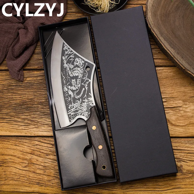 Chopping Kitchen Cleaver Knife Sharp Tiger Pattern Stainless Steel Knives  Chicken Duck Fish Slaughter Slicer Chopper