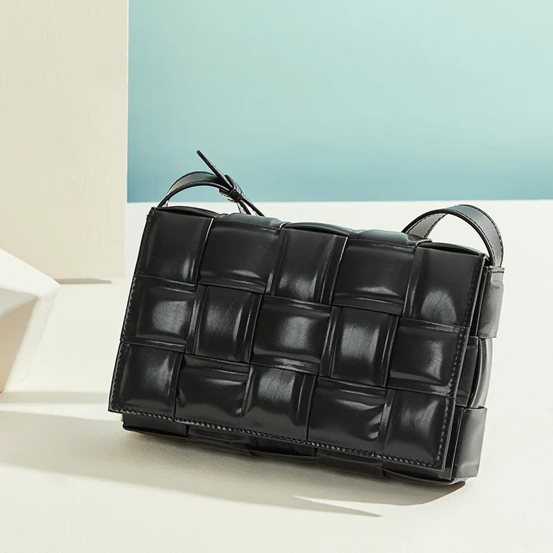 

Genuine Leather Woman 2020 Summer Pillow Clouds Weave Single Shoulder Satchel Small Square