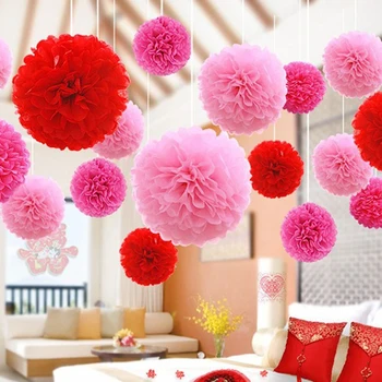 

5pcs DIY Paper Flower Wedding Decorative Paper Flowers Ball Tissue Paper Pompoms Pom Poms Birthday Party Decoration Home Decor