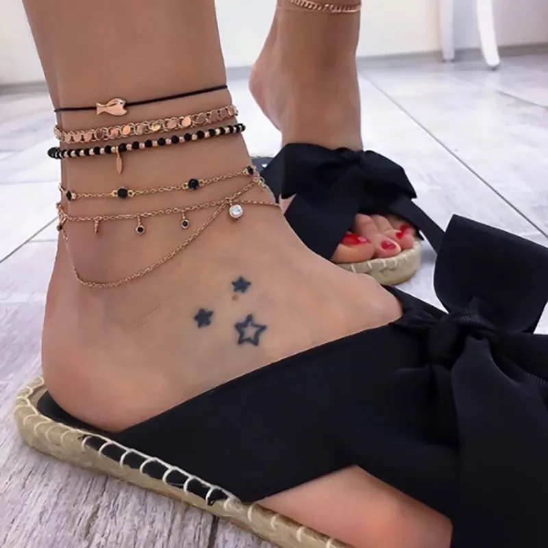 Tocona Black Beaded Fish Crystal Rope Boho Anklets for Women Multi-layer Chain Charm Foot Bracelet Jewelry Tobillera 8540 Tocona Black Beaded Fish Crystal Rope Boho Anklets for Women Multi-layer Chain Charm Foot Bracelet Jewelry Tobillera 8540