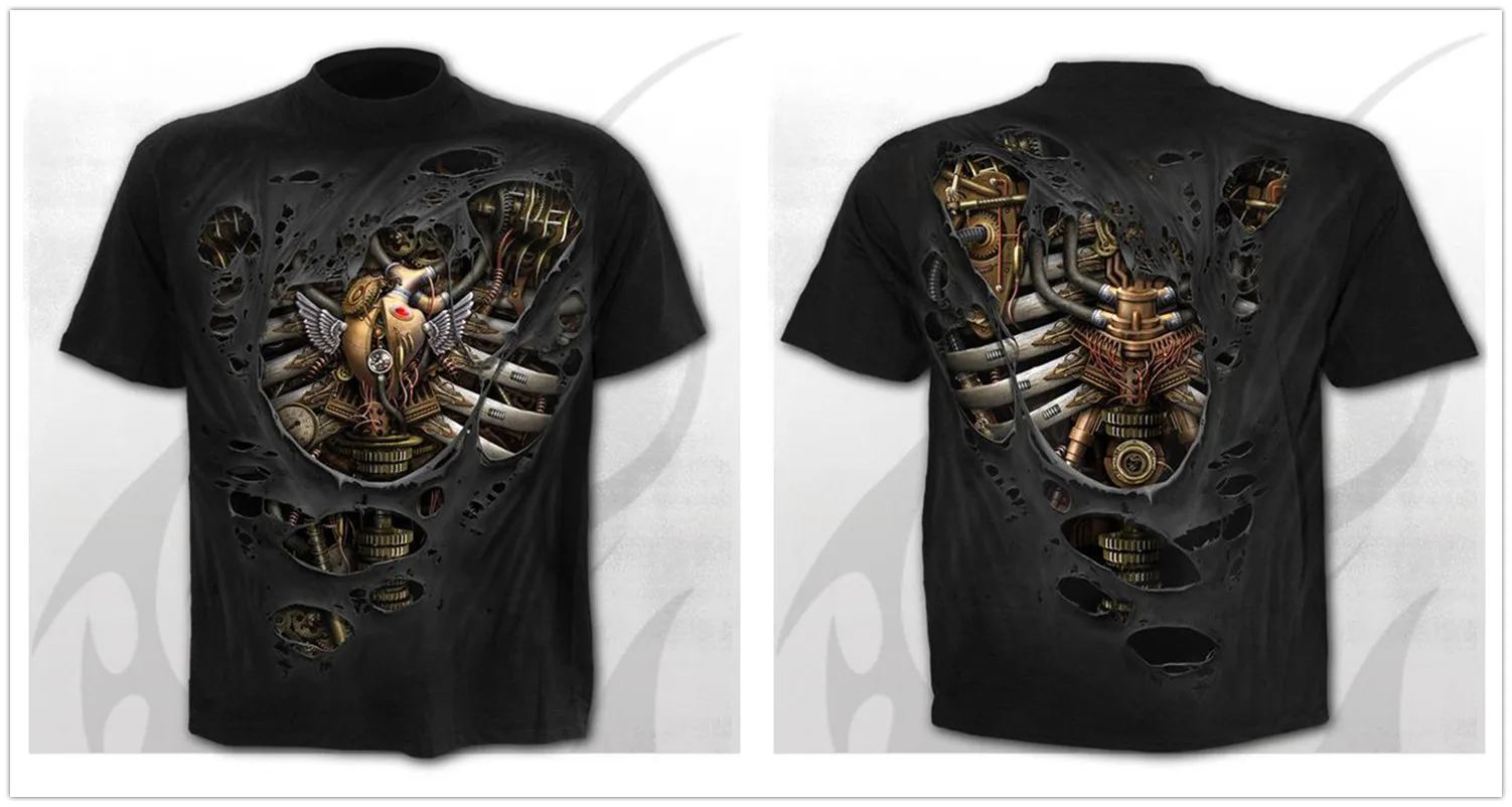 Mens 3D Skull T-Shirt - Punk Summer Streetwear Top O-neck Sizes XXS-5XL