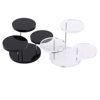 

Transparent Acrylic Necklace Ring Earrings Clear Stand Rotating Three Round Thick Podium Jewelry Ring Display Stand