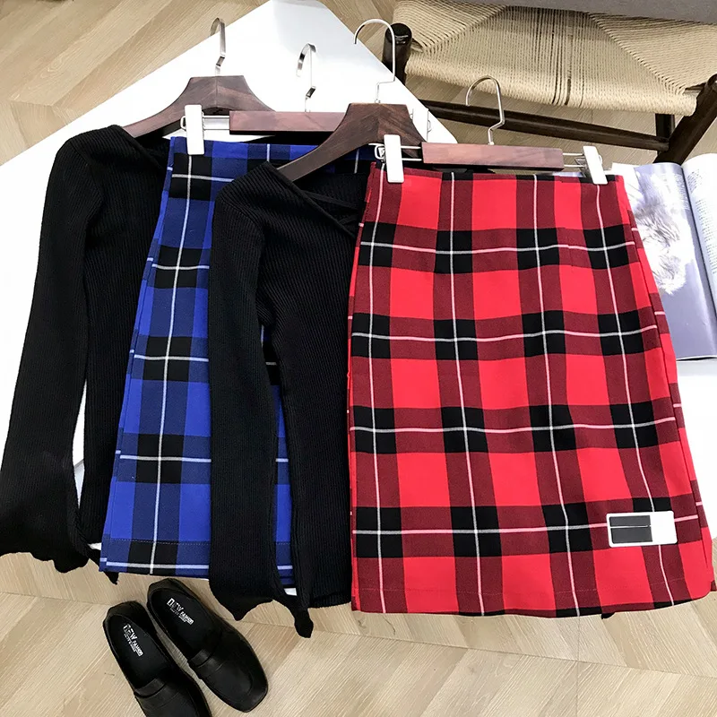 

V-neck Bell Sleeve Slim Fit Sweater + Plaid Skirt Set-Style Set 1.16