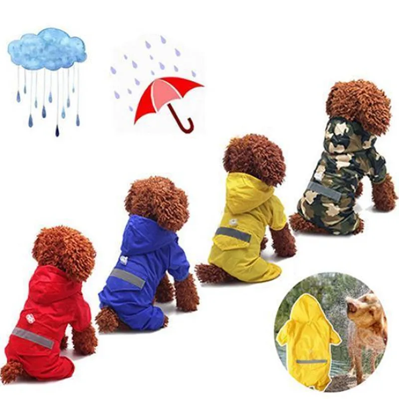 

Dog Raincoat Fashion Waterproof Reflective Hooded Jacket Raincoat Pug Clothing Dog Raincoat Poncho Puppy Rain Jacket 4 Colors