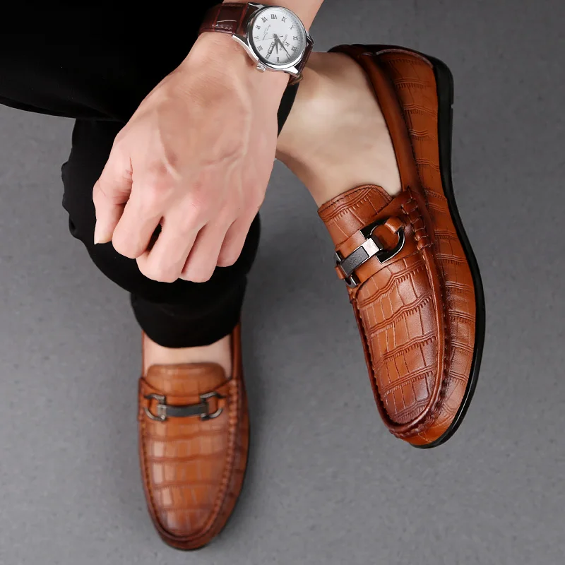 Shoes Men outdoor Classic genuine Leather Loafers Mens Slip-On Driving Crocodile Pattern Casual Moccasins L5 | Обувь