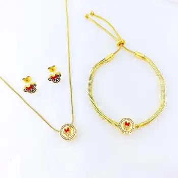 

Cartoon Kawaii Mouse Pendant Necklace Bracelet Titanium Steel Chain Necklace Inlaid Crystal Fashion Trendy Women Jewelry