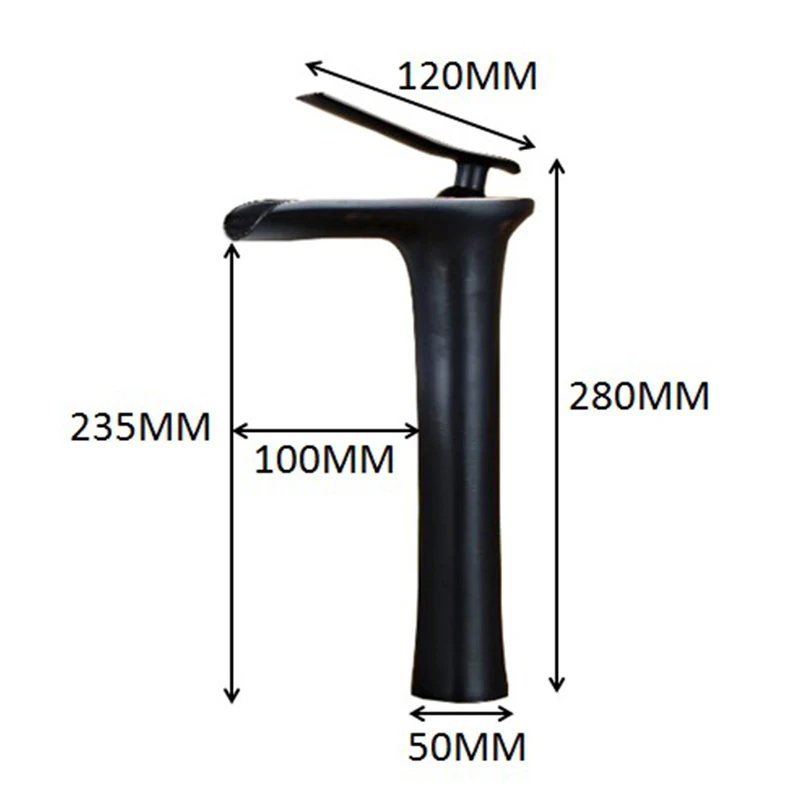 Роскошный Черный кран для раковины с одной ручкой для ванной комнаты, латунный материал, высокий водопад, смеситель для раковины горячей и холодной воды AT7206HB