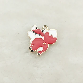 

10pcs enamel fox charm jewelry accessories earring pendant bracelet necklace charms zinc alloy diy finding 18x21mm