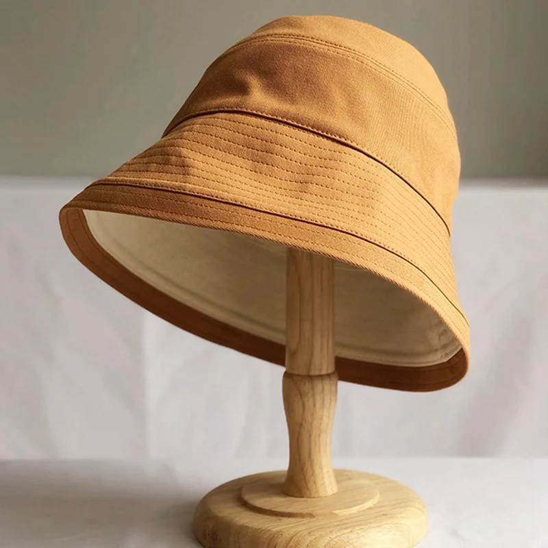 

Simple Fisherman Hat For Woman Solid Color Sunshade Hat Double-side Wear Flat Top Cotton Bucket Hats Head Outdoor Bucket Caps