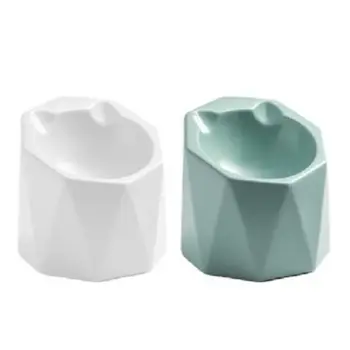 

Simple Design Geometric Creative Cat Food Bowl Six-sided Ceramic Cervical Feed H55A