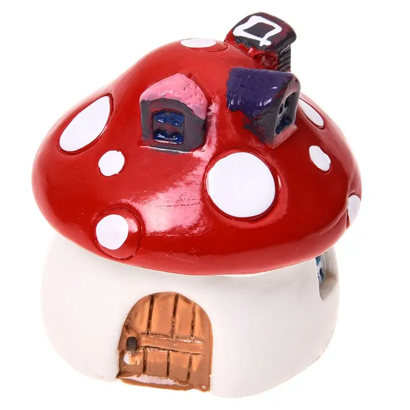 

Hot-Garden Ornament Mushroom House Resin Figurine Craft Plant Pot Fairy Garden Décor Red S