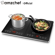 Amzchef Double Induction Hob YL35-DC08 Electric Dual Cooker 10 Temperature Levels 10 Power Levels 2800W 3-Hour Timer Safety lock