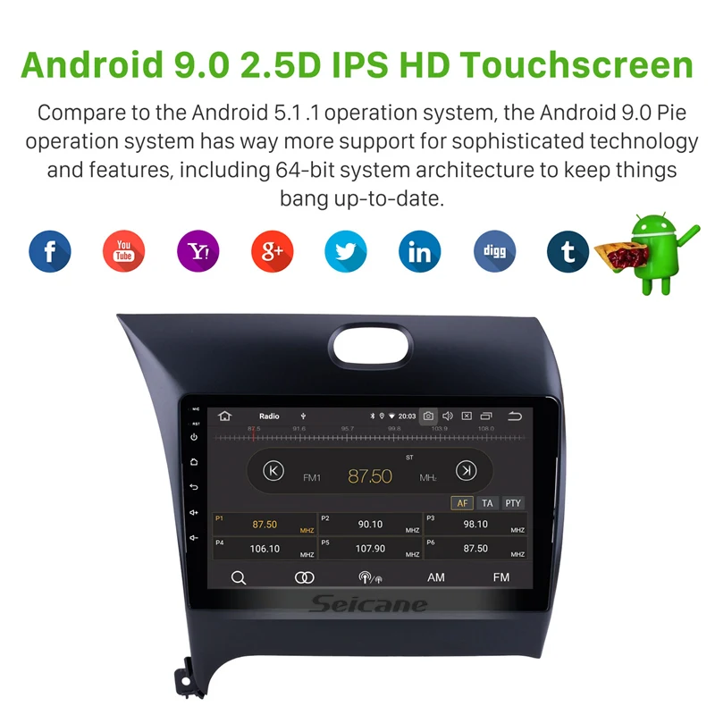 Excellent Seicane Car GPS Android 9.0 HD 9" Navi 1Din Stereo For Kia k3 2013 2014 2015 2016 Touchscreen Wifi Head Unit Multimedia Player 3