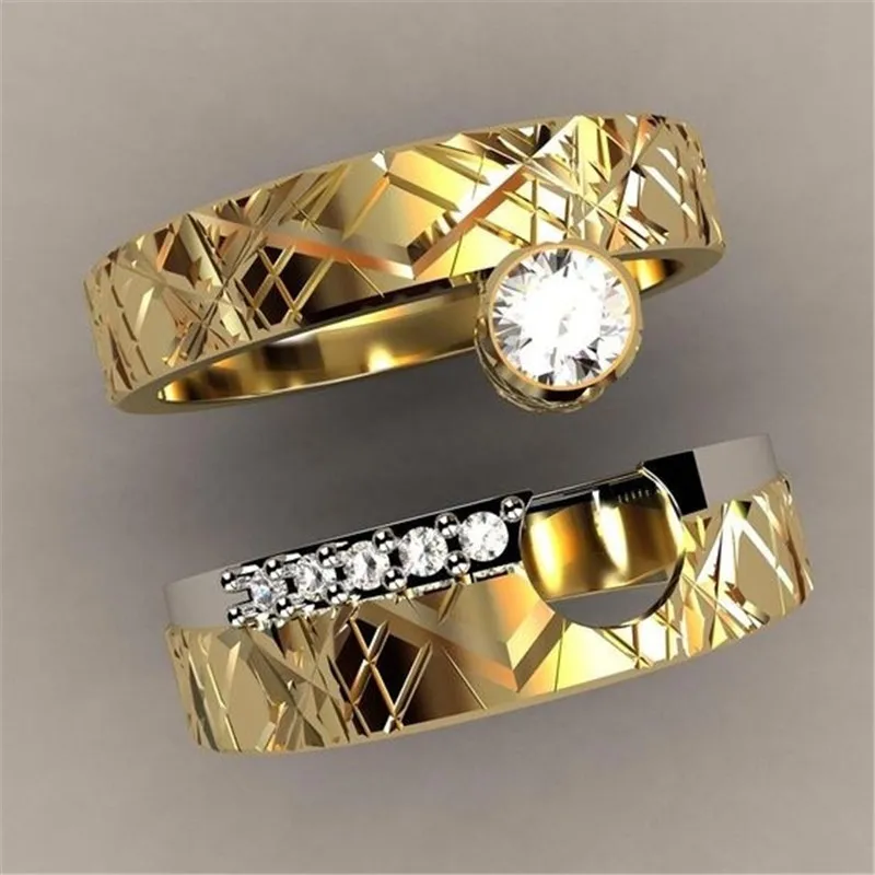 Роскошное мужское женское кольцо с большим кристалкристаллом золотого цвета, 925 серебряное свадебное ювелирное изделие, обручальные кольца для мужчин и женщин