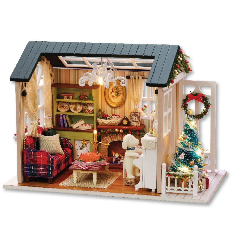 Diy Кукольный дом мебельная коробка театр Мини Дом Деревянный миниатюрный 3D кукольный домик игрушки для детей подарок на день рождения мини Каса вилла - Цвет: Holiday time