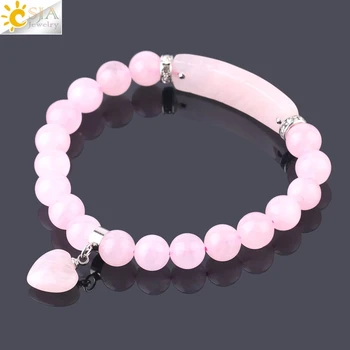 Natural Stone Pink Crystal Bracelet for Women Girls Love Heart Bracelets