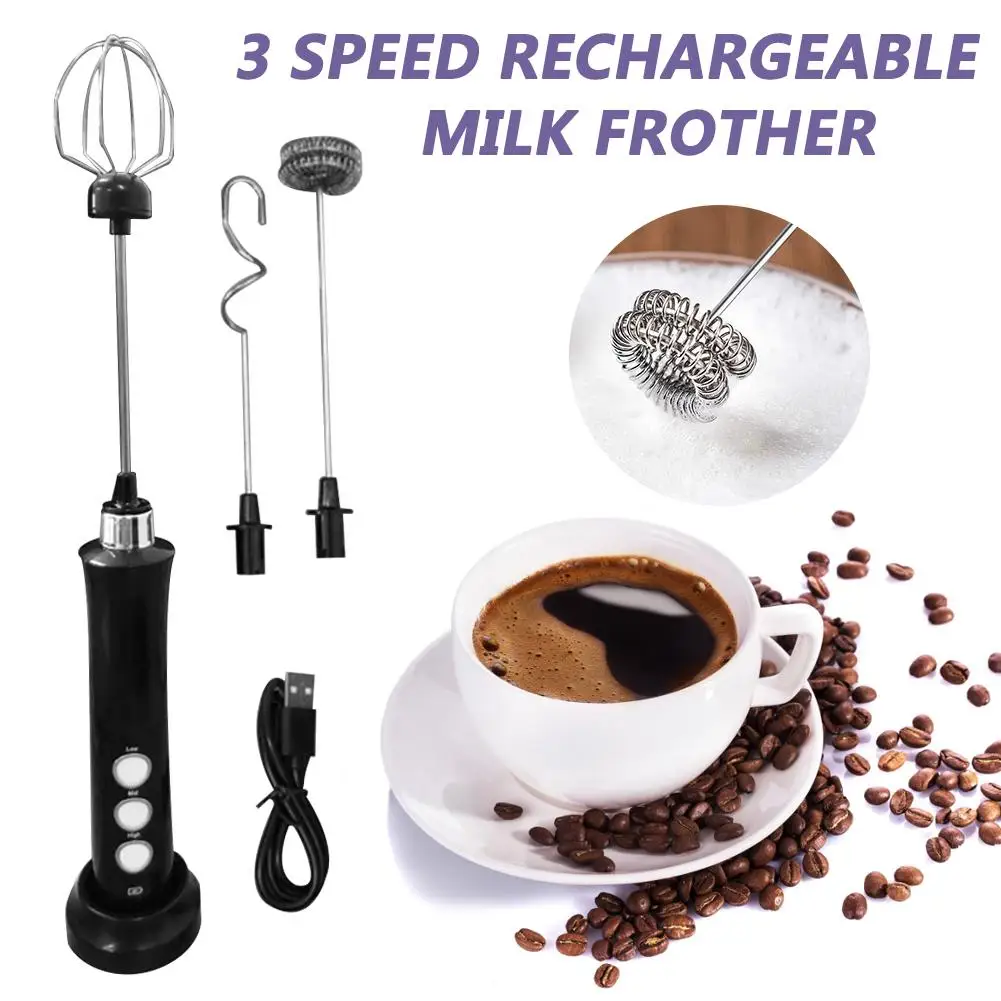 3 Speed Rechargeable Milk Frother Handheld Foam Maker With Stainless Whisk For Cappuccino, Latte, Bulletproof Coffee, Keto Diet 3 Speed Rechargeable Milk Frother Handheld Foam Maker With Stainless Whisk For Cappuccino, Latte, Bulletproof Coffee, Keto Diet