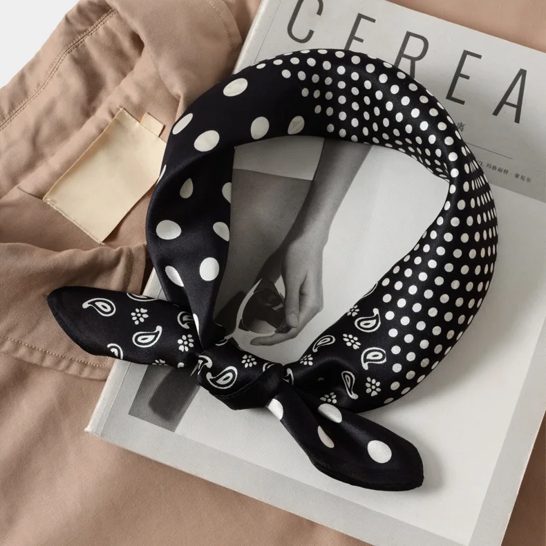 Punto 100 cuadrado Natural pañuelo de seda auténtica mujer diadema