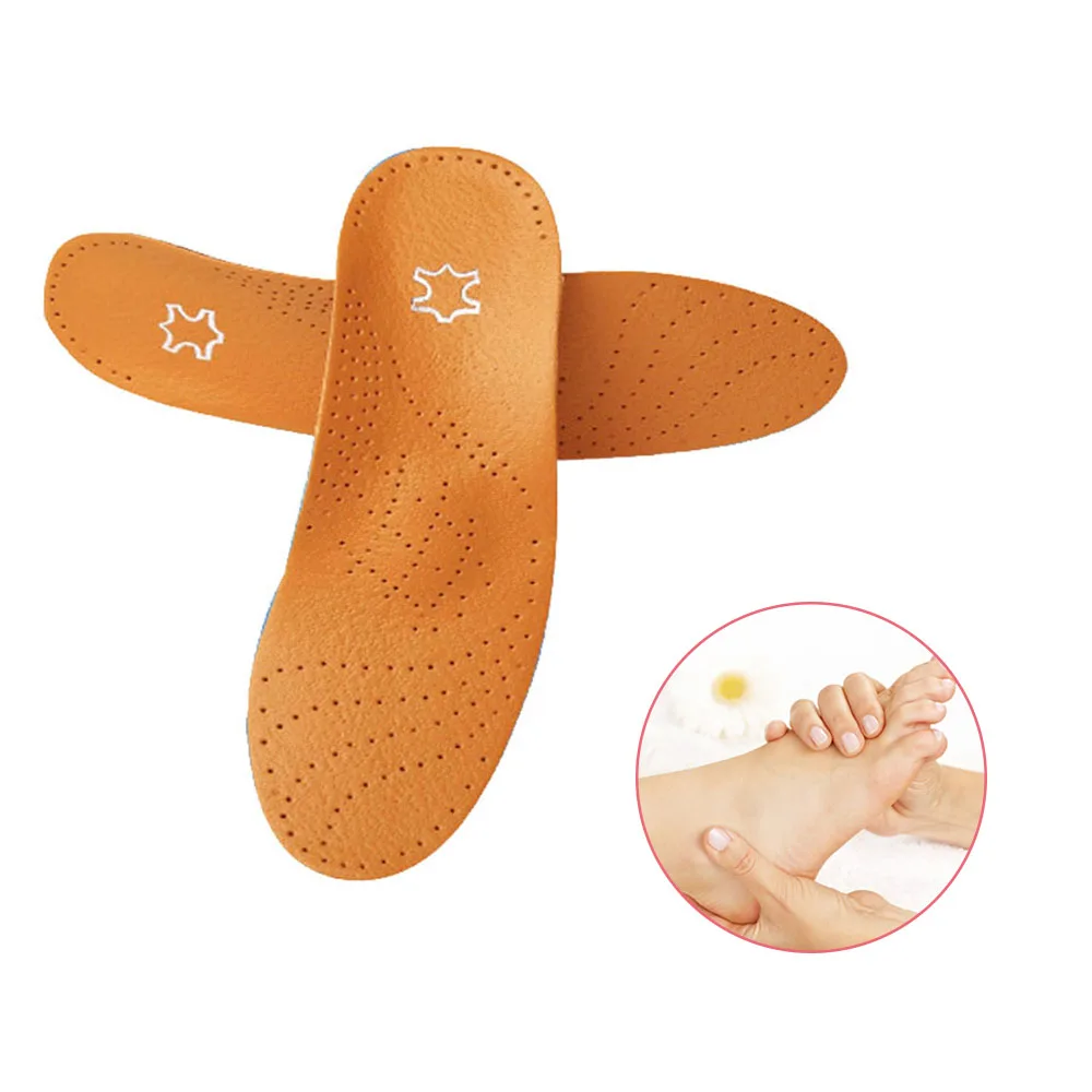 1 Pair Unisex Orthotic Flatfoot Shoe Insoles Leather High Arch Support Orthopedic Pad for Correction OX Leg Health foot Care