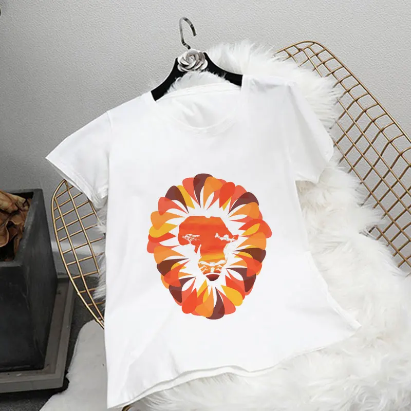 Harajuku/футболка для маленьких девочек футболка для мальчиков с милым рисунком льва и цветка крутая белая одежда Детские топы, летние Kawaii Innovation - Цвет: 2650
