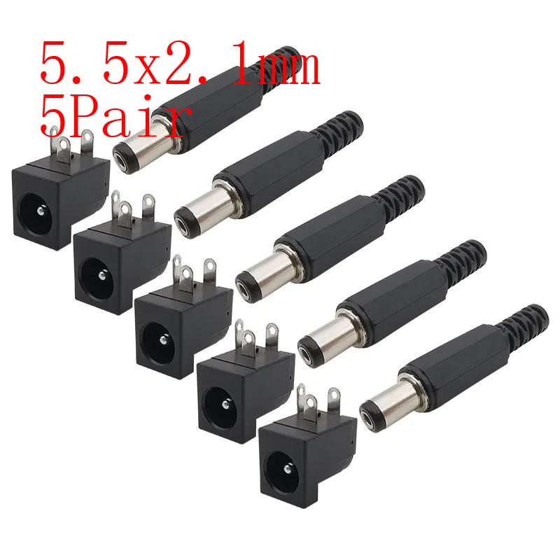 YUSHU 5x Spine DC Power Jack Maschio 5.5x2.5 Mm | Connettore Alimentazione Metallo Con Testa Gialla | Ricambio Elettronico